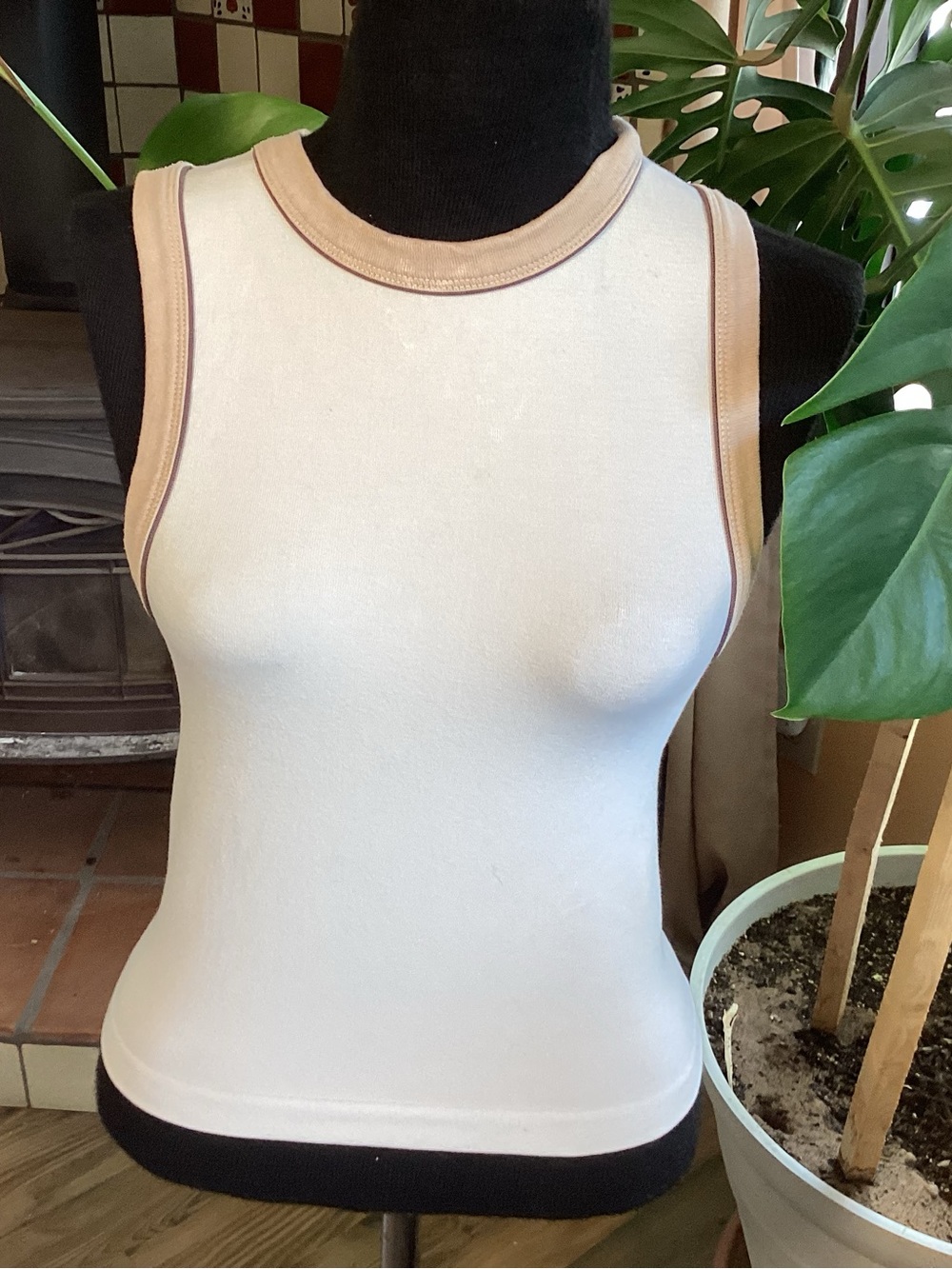 Sincerely Jules Cream Tank with Tan Trim